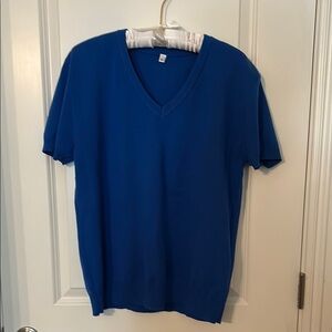 Vibrant Blue Knit  Short Sleeve V neck Sweater XL